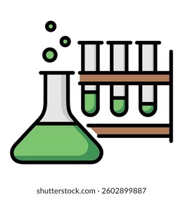 Test tubes and flask color icon with editable stroke, representing science, experiments, and lab work