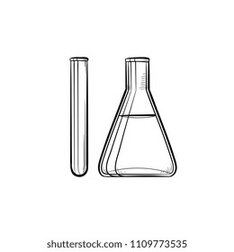 Test tubes hand drawn outline doodle icon. Laboratory equipment as a concept of research, chemistry and experiment. Vector sketch illustration for print, web, mobile on white background.