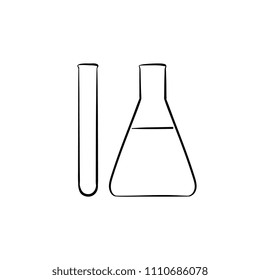Test tubes hand drawn outline doodle icon. Laboratory glass tools as a concept of research, chemistry and biology. Vector sketch illustration for print, web, mobile on white background.