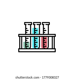 Icono de tubos de prueba. Matraz de laboratorio, investigación médica, vidrio de vidrio de exposición vectorial.