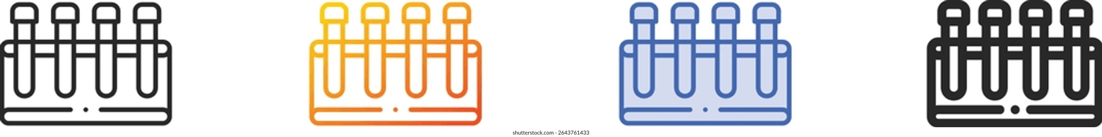 tubos de ensaio icon.Thin Linear, gradiente, azul traço e negrito estilo design isolado no fundo branco