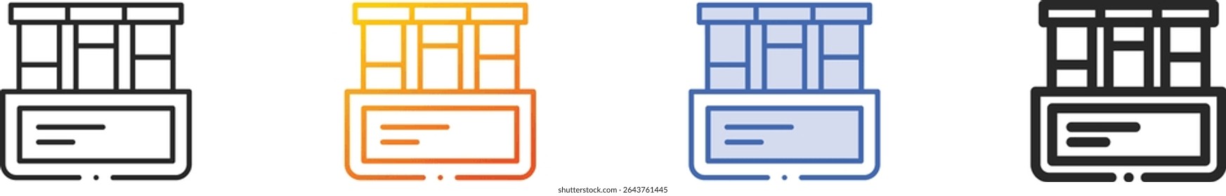 tubos de ensaio icon.Thin Linear, gradiente, azul traço e negrito estilo design isolado no fundo branco