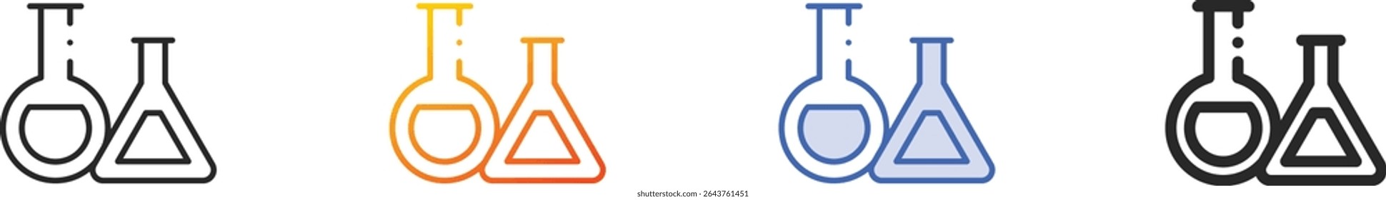 tubos de ensaio icon.Thin Linear, gradiente, azul traço e negrito estilo design isolado no fundo branco
