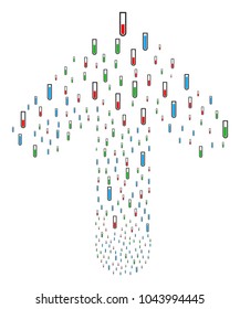 Test Tubes illustration created in the figure of upwards cursor arrow. Forward pointing arrow figure composed from test tubes symbols.