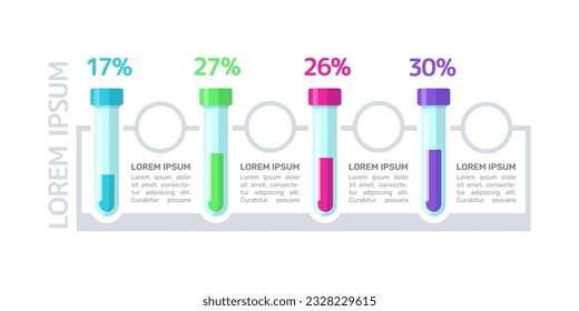 Plantilla de diseño de gráfico de infografía de tubos de ensayo. Investigación de laboratorio. Resumen de infografía vectorial con espacios de copia en blanco. Gráficos instructivos con secuencia de 4 pasos. Presentación de datos visuales
