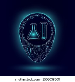  Test tubes isolated from low poly wireframe . Science and analyses. Abstract 3D vector wireframe illustration in the form of a starry sky or space, consisting of points, lines, and shapes in the form