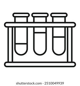 Test tubes with liquid inside standing in wooden support, waiting for next step of laboratory research