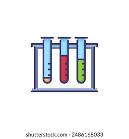 Tubos de ensayo con icono de tubería de líquido. Laboratorio, prueba médica, experimento. Concepto de medicina. La Ilustración vectorial se puede utilizar para temas como salud, farmacia, química