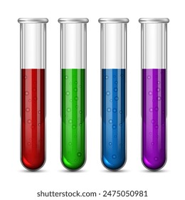 Test tubes with liquids of different colors on a white background. Vector illustration