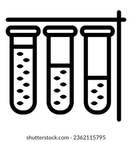 Tubos de ensayo con icono de línea de líquidos, Concepto de investigación química y ciencia, signo de equipo de laboratorio sobre fondo blanco, Icono de tubos de ensayo de laboratorio en móvil estilo contorno. Gráficos vectoriales