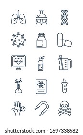 Test Tubes With Medical And Chemestry Icon Set Over White Background, Line Style, Vector Illustration