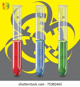 test tubes on the background of a biohazard sign