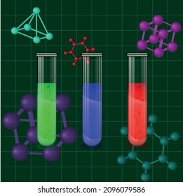 test tubes on the background of molecules