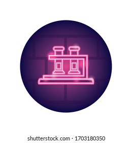 test tubes on stand icon over white background, neon style, vector illustration