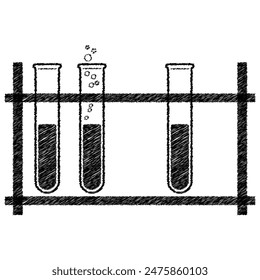 Un tubo de ensayo en un estrado. Dibujo de Vector. Patrón de eclosión de los tubos de ensayo en un soporte. Concepto para iconos de un laboratorio médico, análisis y experimentos químicos.