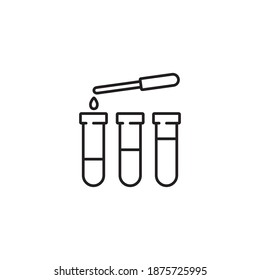 Tubos de ensayo y pipeta, ilustración de vectores de línea delgada simple de laboratorio