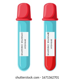 Test tubes. Positive Coronavirus result. Chinese Coronavirus or COVID-2019. Collect blood samples. Vector.