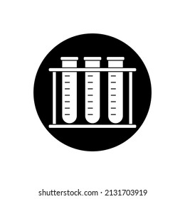 Test tubes with rack. Black and white isolated vector icon. Illustration on white background.