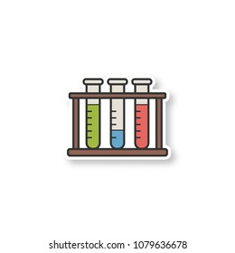 Test tubes rack patch. Color sticker. Vector isolated illustration