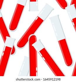 Test tubes seamless background filled with blood. Laboratory research concept.