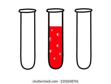 Test tubes, solution in a test tube, freehand color drawing, with a black stroke, on a transparent background, for printing and coloring for children