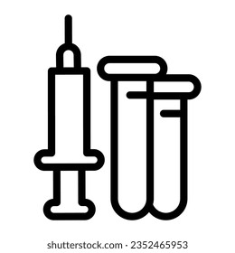 Test tubes and syringe line icon, injections concept, Medical ampoule vaccine and needle sign on white background, Syringe injection and test tube outline style. Vector graphics.