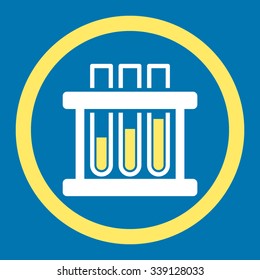 Test Tubes vector icon. Style is bicolor flat rounded symbol, yellow and white colors, rounded angles, blue background.
