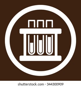 Test Tubes vector icon. Style is flat rounded symbol, white color, rounded angles, brown background.
