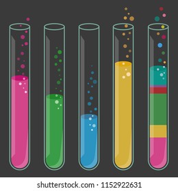 Test tubes vector illustration with colorful liquid. Set of test tubes vector.  