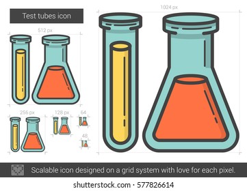 Test tubes vector line icon isolated on white background. Test tubes line icon for infographic, website or app. Scalable icon designed on a grid system.