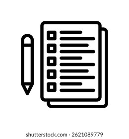 Test Vector for Examination and Knowledge Check – Clipboard with score icon, student evaluation concept. Line Icon