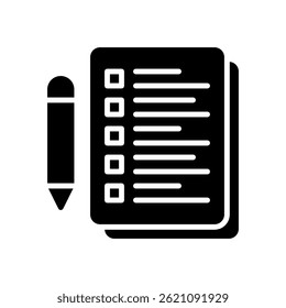 Test Vector for Examination and Knowledge Check – Clipboard with score icon, student evaluation concept. Glyph Icon
