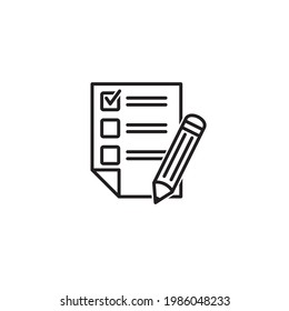 Test vector icon. Checklist  with pencil vector illustration.
