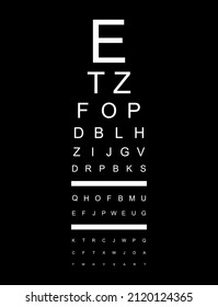 Testen Sie das visuelle Messsymbol, das Symbol für den Buchstaben des optischen Diagramms, die Vektorgrafik des optometrischen Fokus.