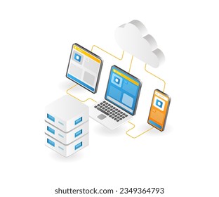 Test web applications on multiple devices isometric illustration