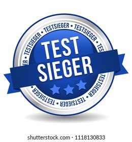 Test Winner Button - Online Badge Marketing Banner with Ribbon. German-Translation: Testsieger