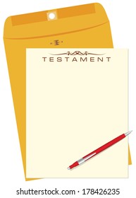 Testament with envelope and pen. Vector illustration.