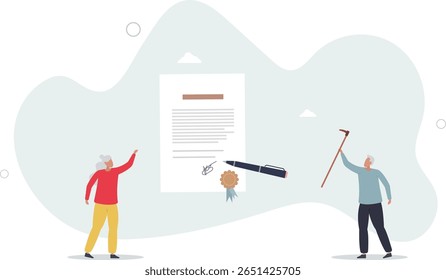 Testamento y último deseo legado de propiedad en la vejez. carácter de vida .