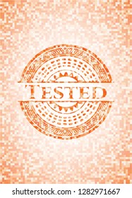 Tested abstract emblem, orange mosaic background