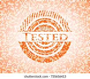 Tested abstract orange mosaic emblem with background