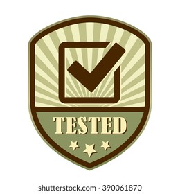 Tested and approved tick retro label isolated on white background