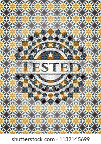 Tested arabic badge background. Arabesque decoration.