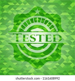 Tested green emblem with mosaic background