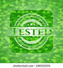 Tested green emblem with mosaic background. Vector Illustration. Detailed.