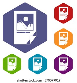 Tested ink paper with printer marks icons set rhombus in different colors isolated on white background
