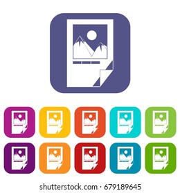 Tested ink paper with printer marks icons set vector illustration in flat style In colors red, blue, green and other