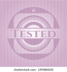 Tested realistic pink emblem. Vector Illustration. Detailed.