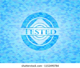 Tested sky blue emblem with mosaic ecological style background