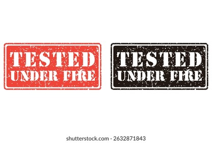 tested under fire grunge stamp design, vector, isolated on transparent background