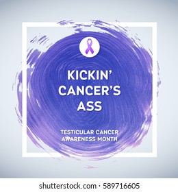 Testicular Cancer Awareness Creative Grey and Purple Poster. Brush Stroke and Silk Ribbon Symbol. National Testicular Cancer Awareness Month Banner. Brush Stroke and Text. Medical Square Design.